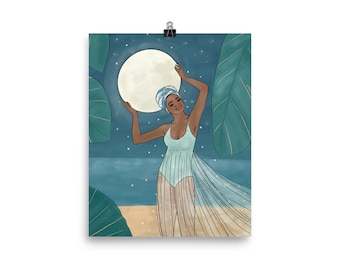 Let your light shine art print, moon Poster, noharanda wall art, plant lady gift, bohemian decor, boho art, boho poster, cubicle art