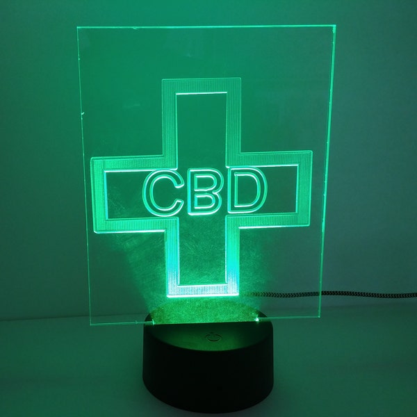 Acrylschild Laser schneide Gravur CBD Kreuz LED für Einzelhandel Dekoration Multi Touch Moderne schwarze USB Kabel Fernbedienung