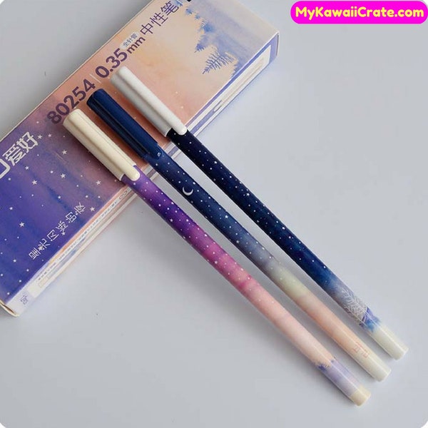 Good Night Starry Sky Gel Pens 3 Pc ~ Cute Pen Set, Kawaii Stationery, Stars and Sky Pen, Planner Accessories Journal Diary Pen Student Gift