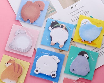 Kawaii Funny Animal Butts Standing Sticky Notes 30 Sheets Set ~ Kawaii Memo, Cute Sticky Notes, To Do List, Reminder Notes, Standing Memos