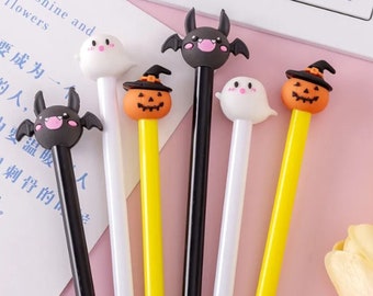 Halloween Crew Gel Pens 3 Pc Set ~ Spooky Trick or Treat Pen Set, Skeleton Pens, Pumkin Bat Ghost Pen, Fun Halloween Stationery Gifts Prizes