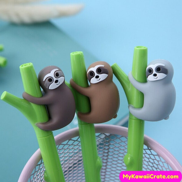 Kawaii Tree Sloth Gel Pen Set ~ Cute Pens, Sloth Pen, Animal Stationery, Planner Pen, School Supplies, Novelty Writing Supplies Student Gift