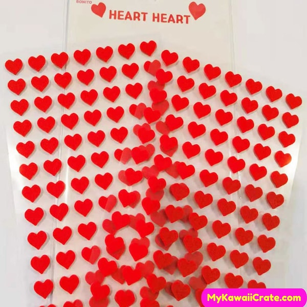 Cute Red Heart 3D Felt Stickers 2 Sheets Set ~ Kawaii Stickers, Felt Stickers, Heart Stickers, Love Stickers, DIY Scrapbook Planner Stickers