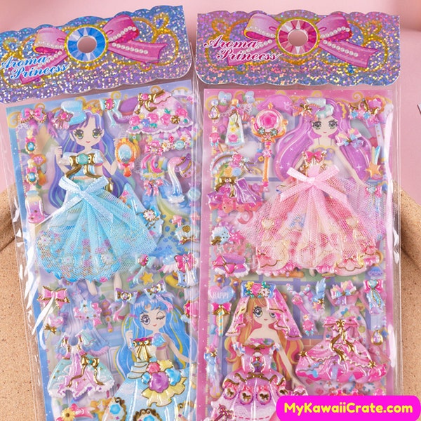 Kawaii Dress Up Play Pretend 3D Decorative Stickers ~ Kawaii Stickers, Cute Girl Stickers, Princess Stickers Planner Diary Journal Stickers
