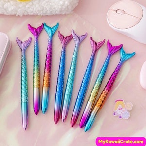 Kawaii Colorful Mermaid Gel Pens 3 Pc Set ~ Cute Kawaii Pen, Mythical Sea Creature Mermaid Pen, Novelty Fish Pen, Stationery, Gift for Girls