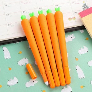 Kawaii Carrot Gel Pen ~ Cute Pen, Novelty Vegetable Pen Set, Planner Accessories, Writing Drawing Signature Pen, Gift School Office Supplies