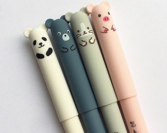 4 pc schattige dieren fluweel voelbare verwijderbare gel pennen ~ leuke cartoon varken panda muis beer pen, planner accessoires schoolbenodigdheden, grappige pennen