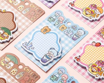 Kawaii Friendship Girl Sticky Notes 4 Packs SET ~ Girly Self Adhesive Memo Notes, Cute Cartoon Sticky Memo, To Do List, Note Taking Supplies