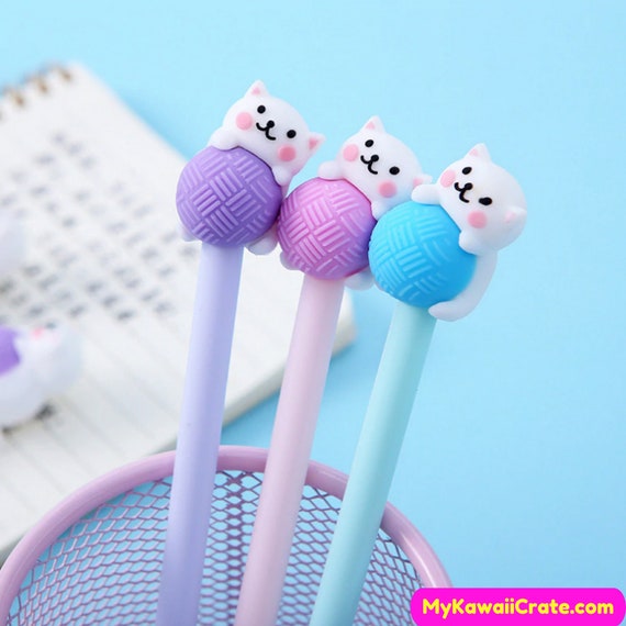 Adorable Cat Playing With Yarn Gel Pens 3 Pc Cute Cat Pens, Cat Lover Gift,  School Supplies, Signature Pen, Veterinarian Gift, Kawaii Pen 