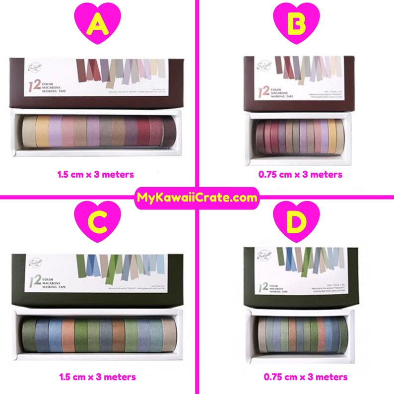 Solid Colors Write On Washi Tape Set 12 Pc Pack Masking Etsy