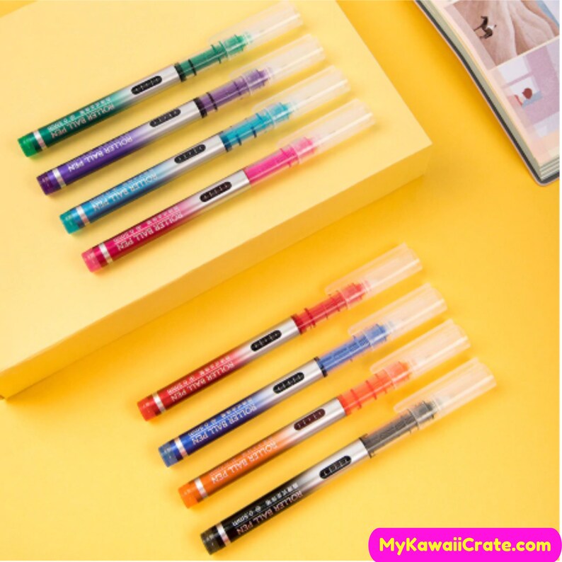 Bright Colors Quick Dry Fine Tip Roller Ball Pens 8 Pc Pack Etsy