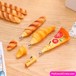 Novelty Pizza Baguette Croissant Pens 3 Pc Set ~ Fun Pens, Pizza Pen, Croissant Pen, Baguette Bread Pen, Writing Accessories Office Pen Gift