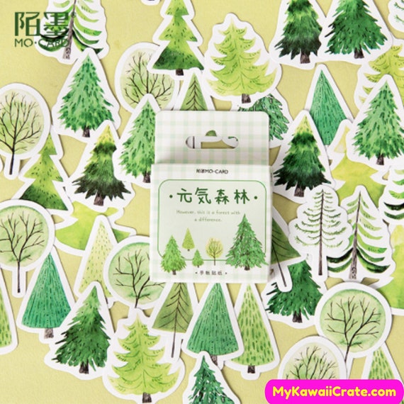 Swiss Alps Trees Decorative Stickers 45 Pc Pack ~ Green Forest Tree Sticker Set