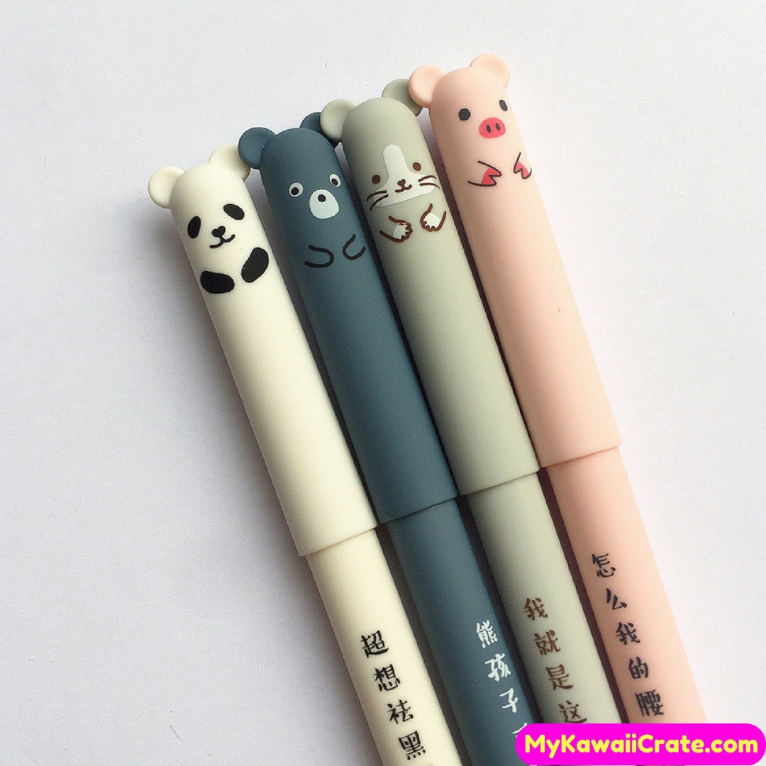 4 Pc Adorable Animals Velvet Feel Erasable Gel Pens Cute Cartoon Pig Panda  Mouse Bear Pen, Planner Accessories School Supplies, Funny Pens 