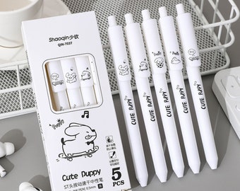 Kawaii Puppy Adventures Gelpennen 5-delige set ~ Puppyhondpennen, schattige dierenpennen, hondenbriefpapier, cadeau-idee voor hondenliefhebbers, schrijfbenodigdheden voor studenten