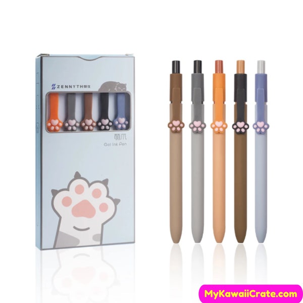Kawaii Cat Paw Soft Silicone Gel Pens 5 Pc Set ~ Cat Paw Pens, Signature Pen, Kawaii Pens, Student Gift, Cute School Supplies, Office Pens