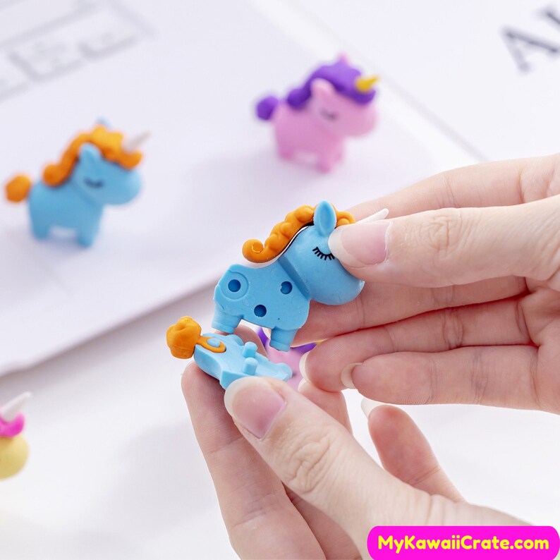 4 Pc Chubby Unicorn Pencil Erasers Cute Erasers Unicorn Etsy