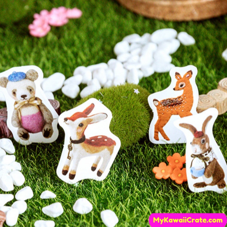 Kawaii Felt Animals Stickers 46 Pc Pack Cute Stickers Felt Etsy