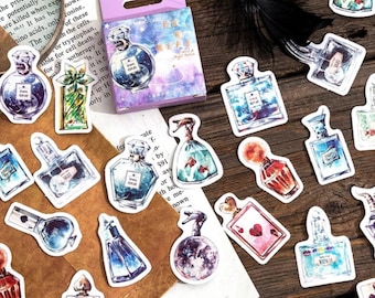 Wizard Magic Potions Decorative Stickers 46 Pc Set ~ Kawaii Stickers, Stylish Glass Perfume Spray Bottles Stickers, DIY Scrapbook Supplies