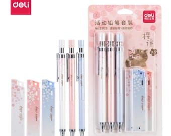 6 Pc Set Japanese Sakura Cherry Blossoms Mechanical Pencil and Lead Refills Set ~ Cute Pencil Set, Sakura Stationery Writing School Supplies