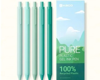 Evergreen Planet Bolígrafos de gel ecológicos, juego de 5 piezas ~ 100% plástico reciclado, bolígrafos de escritura de larga duración con tinta de gel negra, juego de bolígrafos de regalo retráctiles