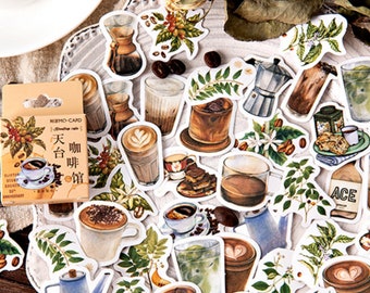 Rooftop Coffee House Decorative Stickers 46 Pc Pack ~ Gourmet Coffee Stickers, Coffee Bean Stickers, DIY Scrapbook Decor, Coffee Lover Gift