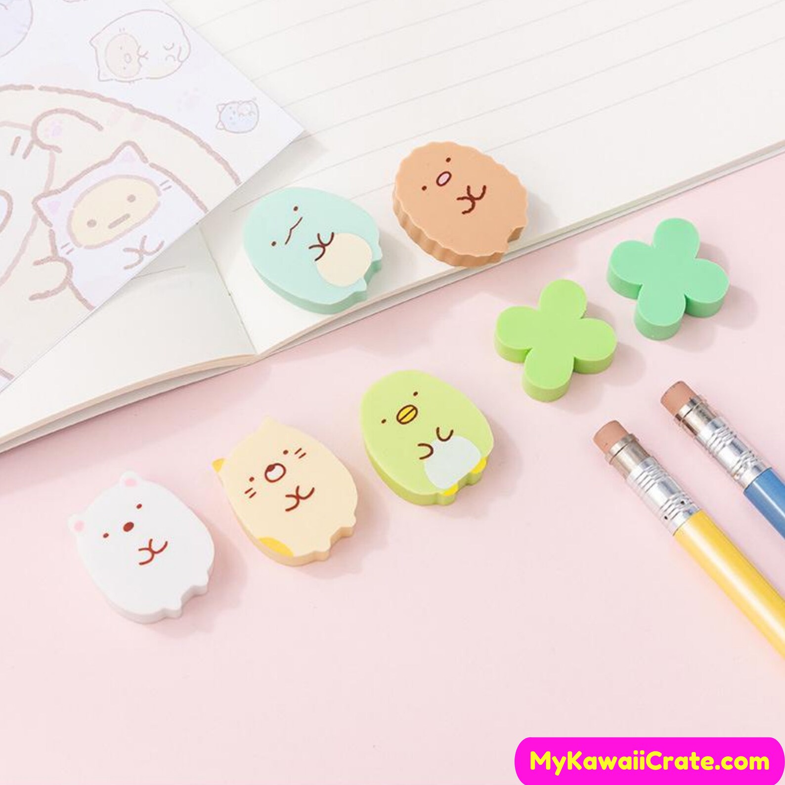 Kawaii Japanese Cartoon Erasers 5 Pc Pack Cute School Etsy