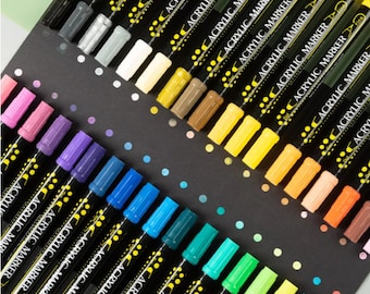 Dual Tip Premium Acrylverf Pennen Markers 12/24/36 Kleuren Set ~ Verf Pennen voor Rots schilderen, Keramiek, Glas, Hout, Canvas, DIY Crafts