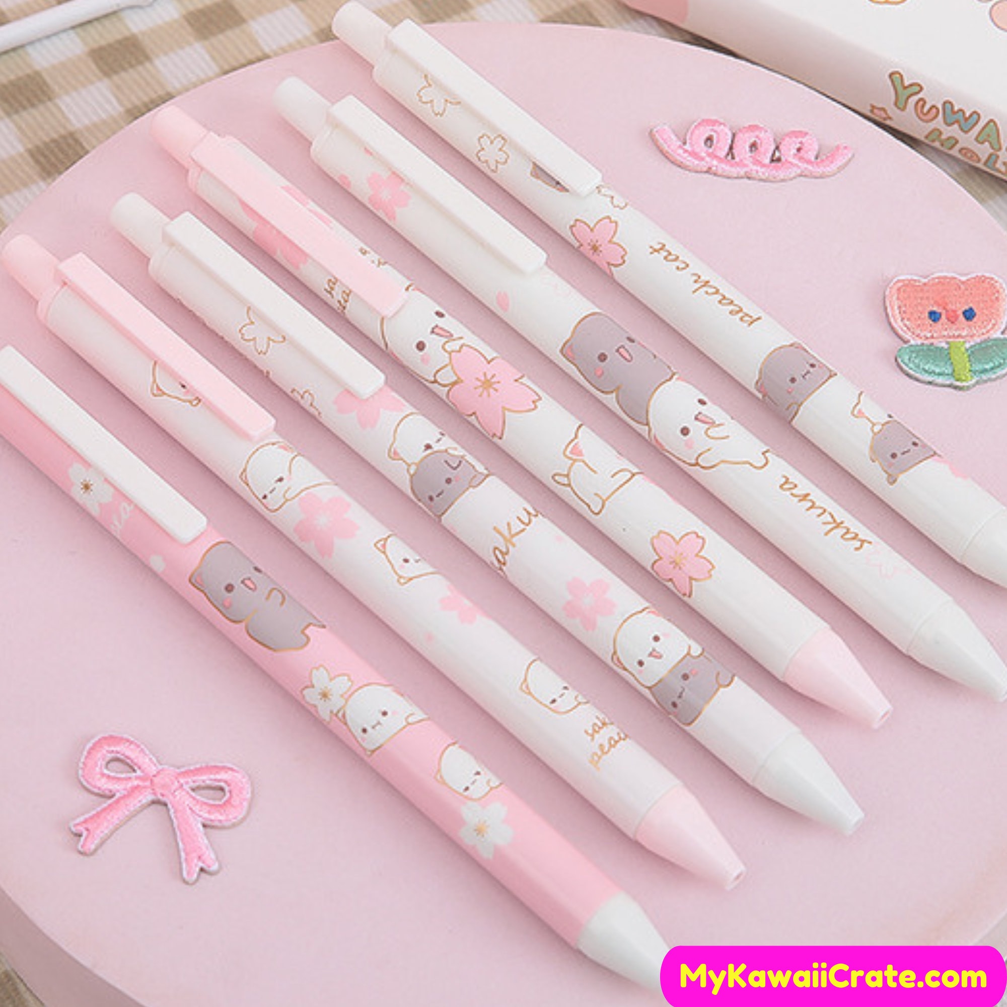 6PCS Cute Kawaii Cute Simple Cat Gel Ink Roller Ball Point Pen School Kids Pens 
