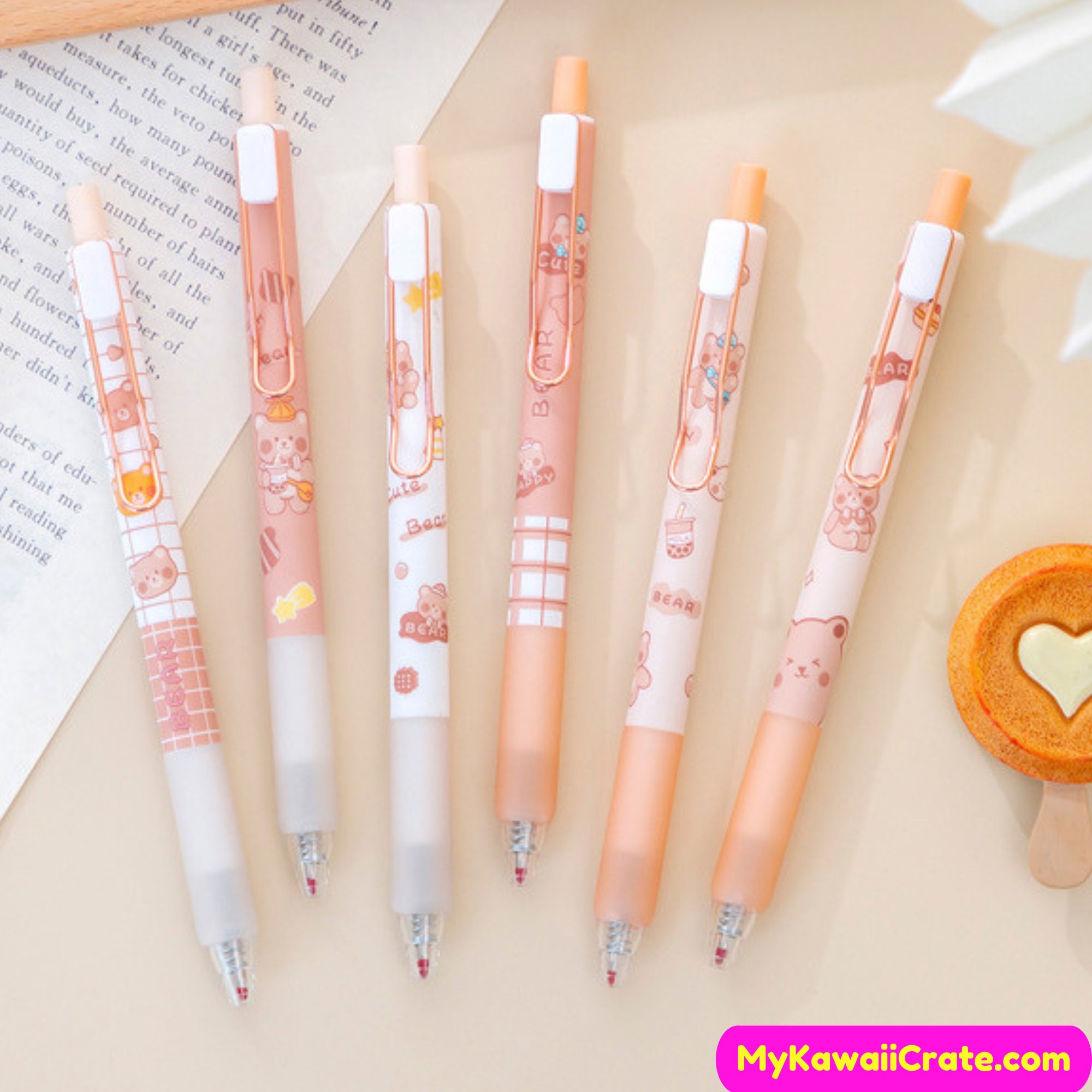 Kawaii Little Bear Retractable Gel Pens, Cute Pens, Bear Pen Set