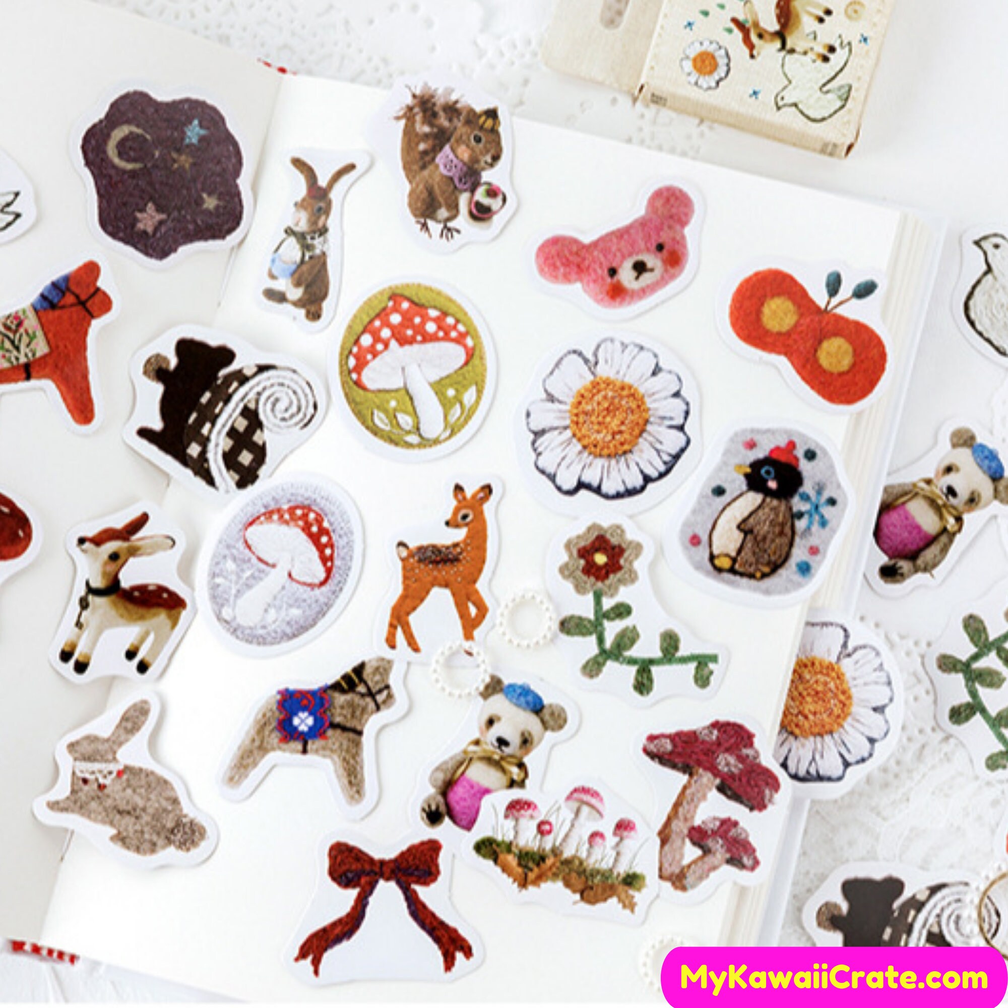 Kawaii Felt Animals Stickers 46 Pc Pack Cute Stickers Felt Etsy