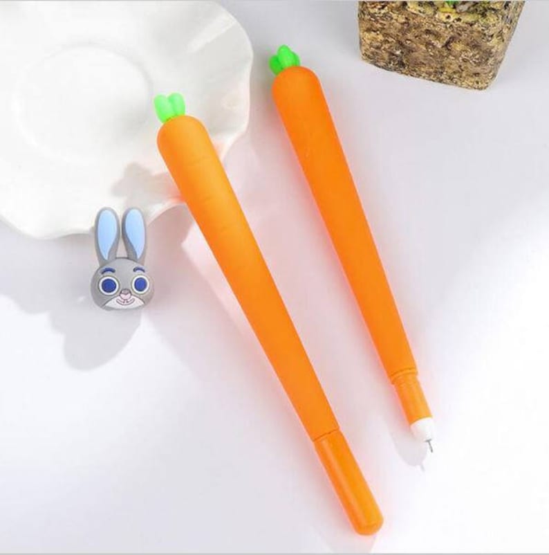 2 Pc Kawaii Carrot Gel Pens Cute Pen Novelty Vegetable Pen Etsy