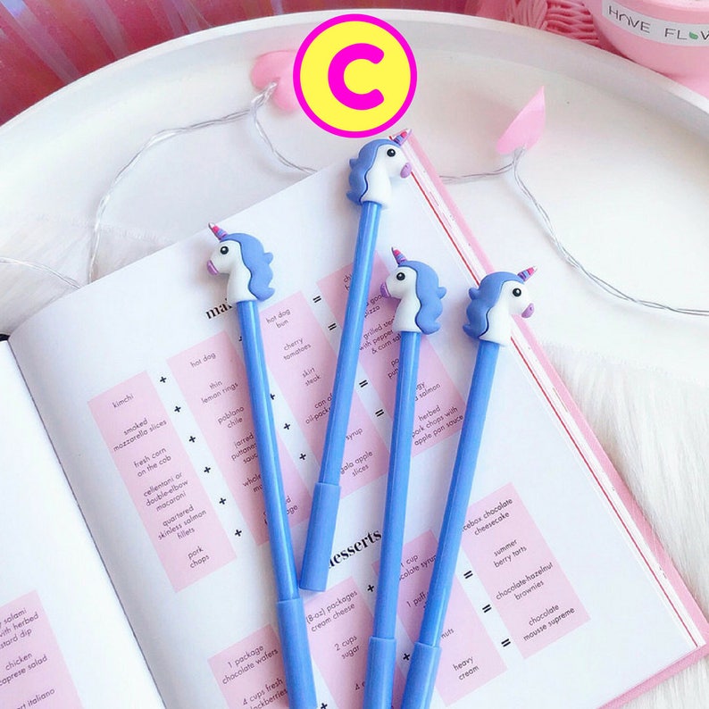 4 Pc Cute Unicorn Gel Pens Kawaii Pen Stationery School Etsy