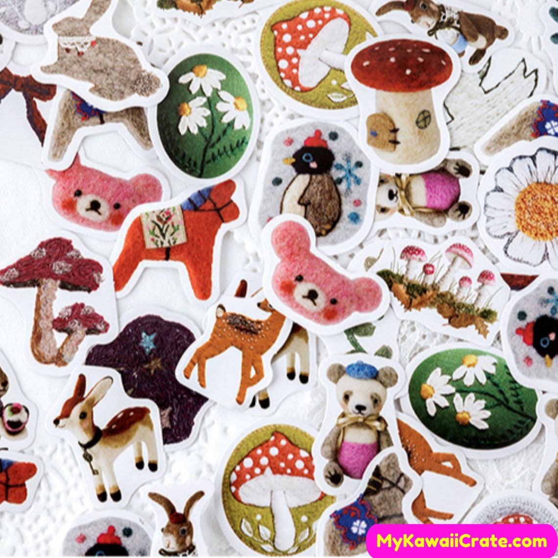 Kawaii Felt Animals Stickers 46 Pc Pack Cute Stickers Felt Etsy