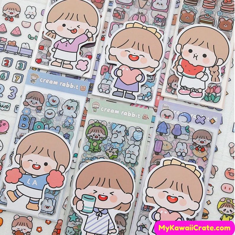 Kawaii Girl and Animal Friends Stickers 10 Sheets Set Cute - Etsy