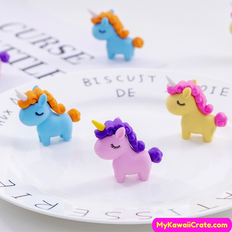 4 Pc Chubby Unicorn Pencil Erasers Cute Erasers Unicorn Etsy