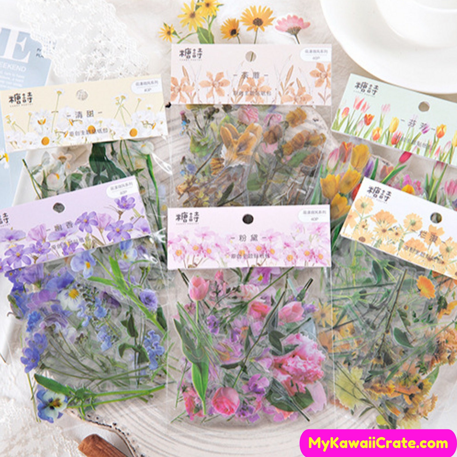 Floral Breeze Transparent Stickers 40 Pc Pack Spring Flowers | Etsy