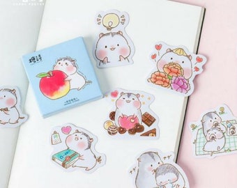 Kawaii Baby Hamster Stickers 45 Pc Set ~ Cute Cartoon Hamster Stickers, Adorable Stickers, DIY Scrapbooking Stickers, Planner Bujo Stickers