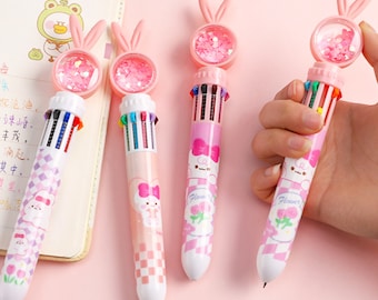 Kawaii Rabbit Ears 10 Colors in 1 Chunky Ballpoint Pen ~ Multicolor Pen, Bunny Pen, Kawaii Stationery, Cute School Supplies, Planner Pen