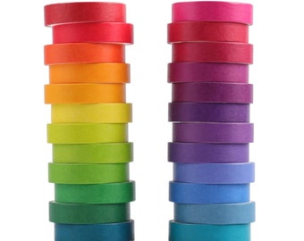 Rainbow Color Splash Decorative Washi Tape 24 Rolls Set ~ Rice Paper Tape in Bright or Pastel Colors, Slim Wide Scrapbooking DIY Craft Tape