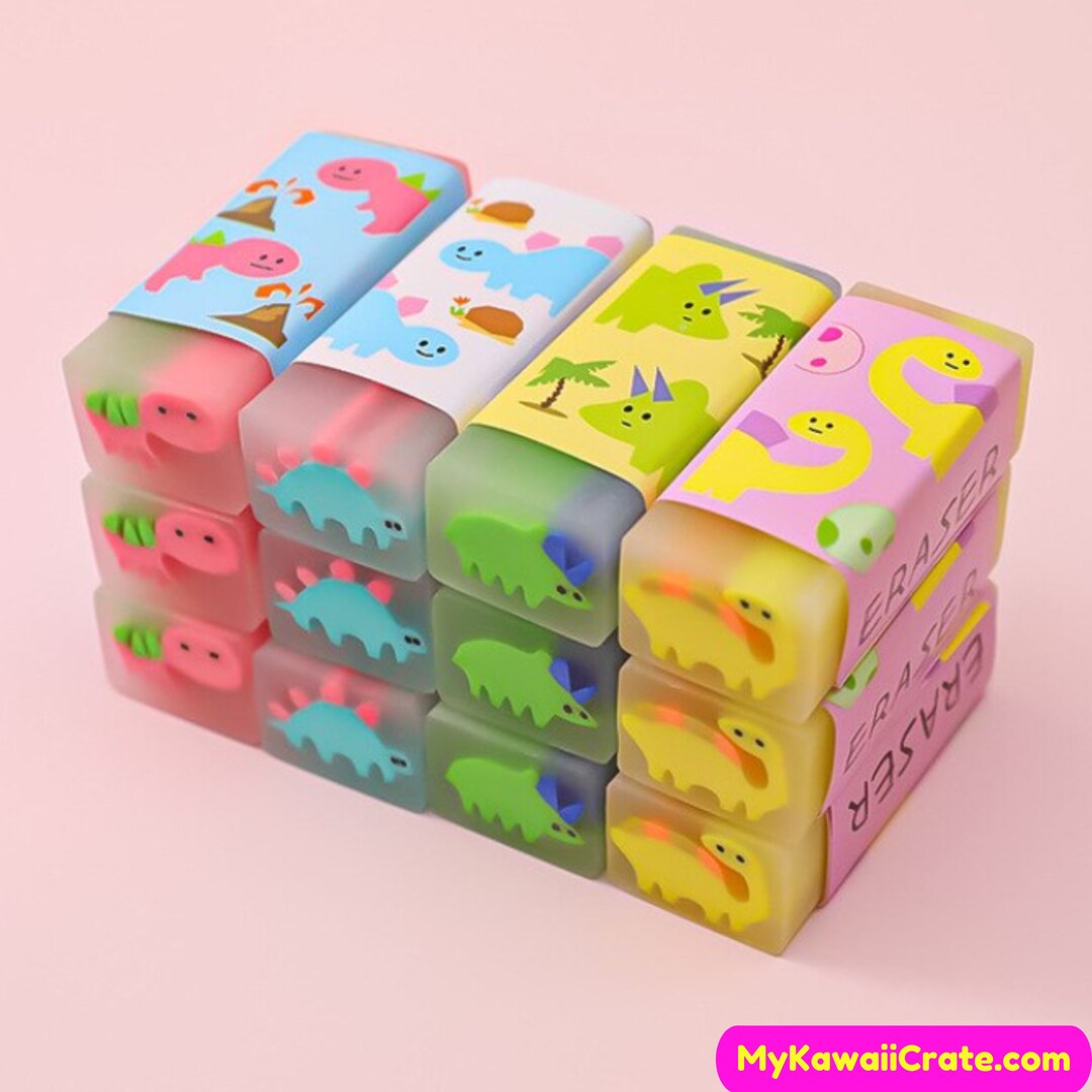 Kawaii Dinosaurs Erasers 3 Pc Set Cute Erasers Dinosaur Etsy
