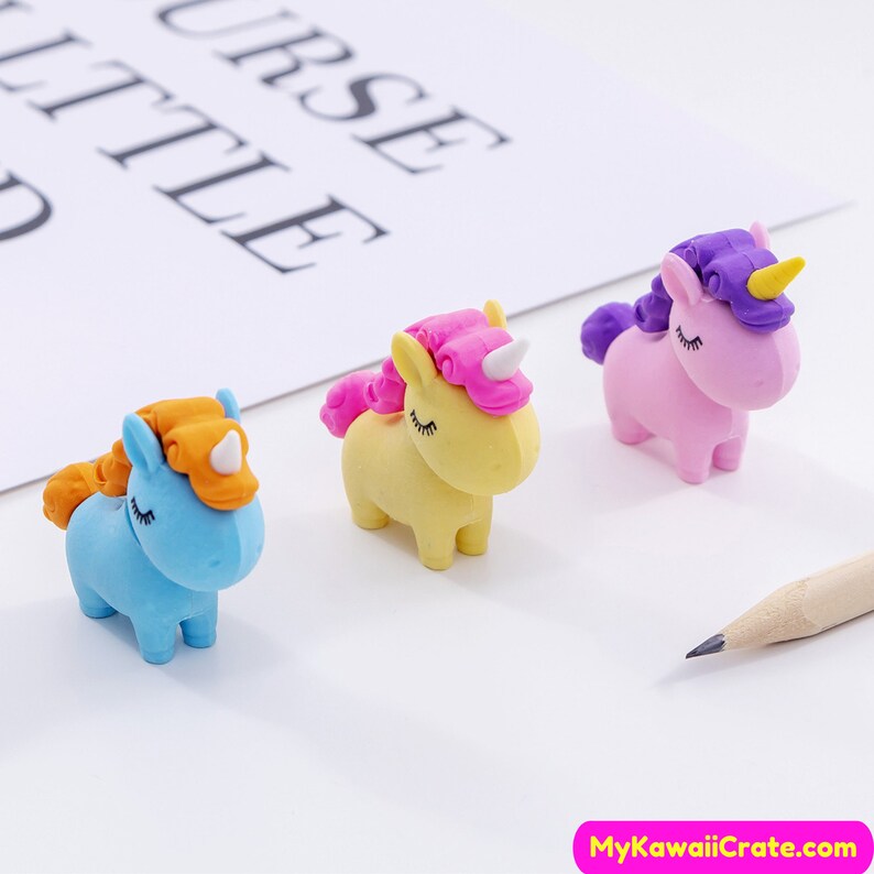 4 Pc Chubby Unicorn Pencil Erasers Cute Erasers Unicorn Etsy