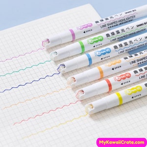 Stamps Lines Roller Tip Multicolor Highlighters 6 Pc Set ~ Fun Stamp Curved Line Colorful Highlighter Marker, Drawing Art School Supplies