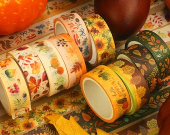 Naturaleza en otoño Washi Tapes 10 rollos Set ~ Temporada de otoño Árboles de hojas de otoño Plantas Flores Cinta decorativa de papel de arroz, Cinta artesanal para álbumes de recortes