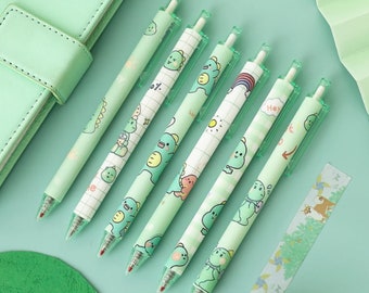 Kawaii Cartoon Dinosaur Retractable Gel Pens ~ Dinosaur Pen, Kawaii Pens, Dinosaur Stationery, Kids Pen School Supplies, Student Gift Idea