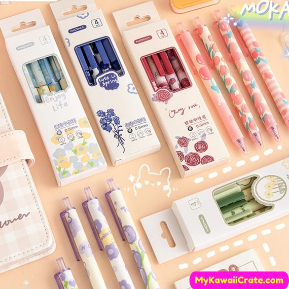 Romantic Flower Series Retractable Gel Pens 4 Pc Set Floral Pen