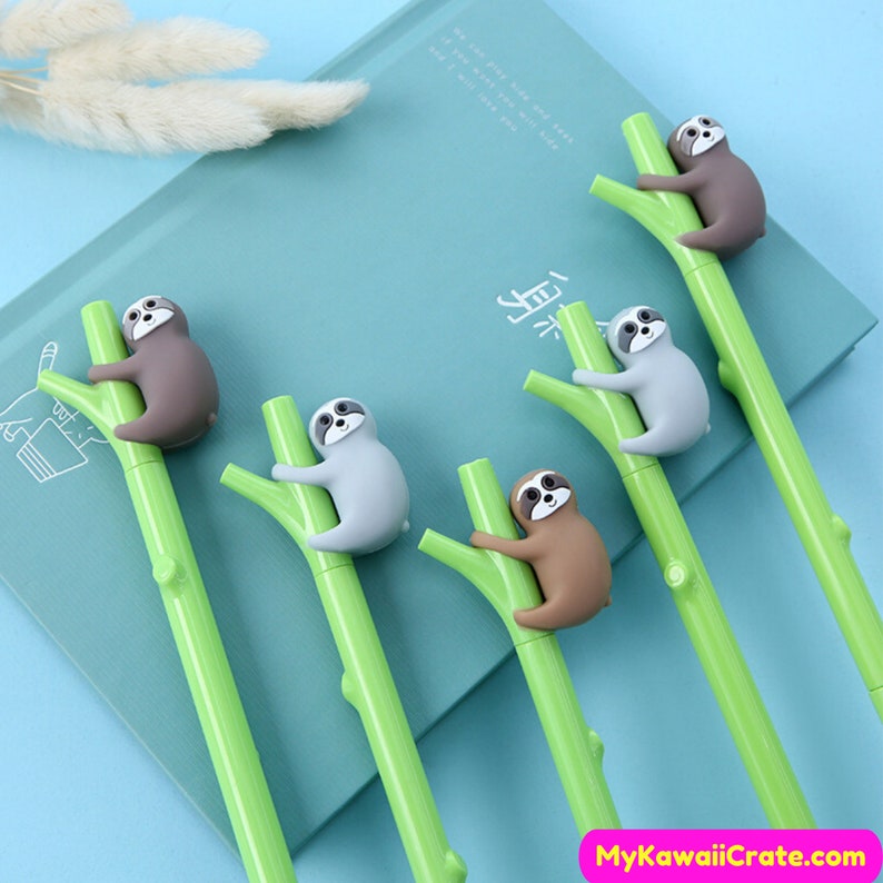 Kawaii Tree Sloth Gel Pen Set Cute Pens, Sloth Pen, Animal Stationery, Planner Pen, School Supplies, Novelty Writing Supplies Student Gift image 5