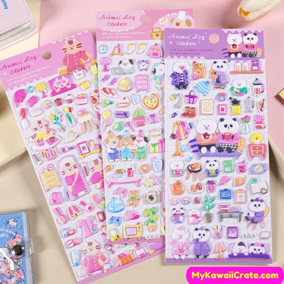 Kawaii Fun Times Animals Puffy Stickers Funny Animals 3D Stickers