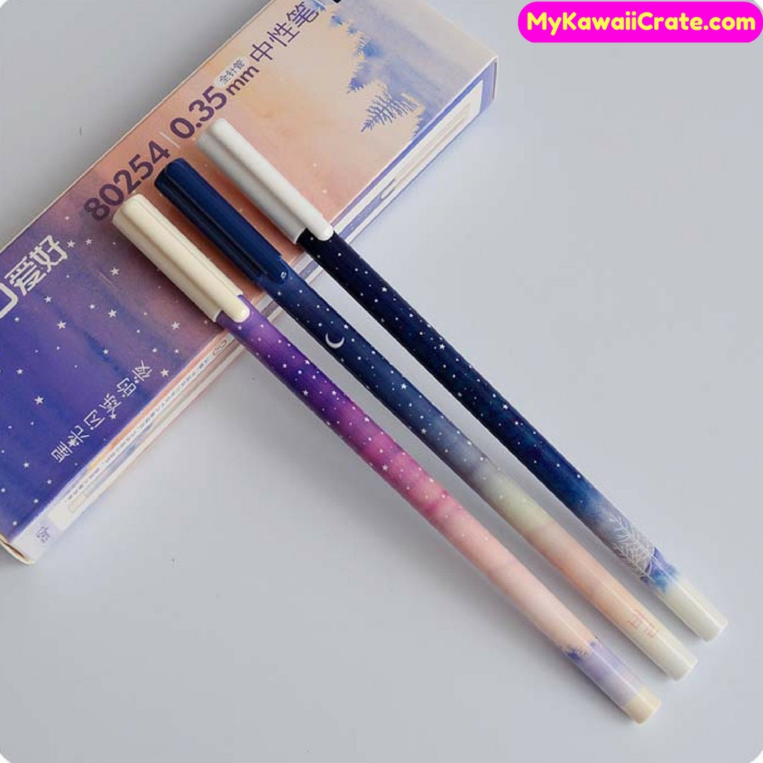 Good Night Starry Sky Gel Pens 3 Pc Cute Pen Set, Kawaii Stationery, Stars  and Sky Pen, Planner Accessories Journal Diary Pen Student Gift 