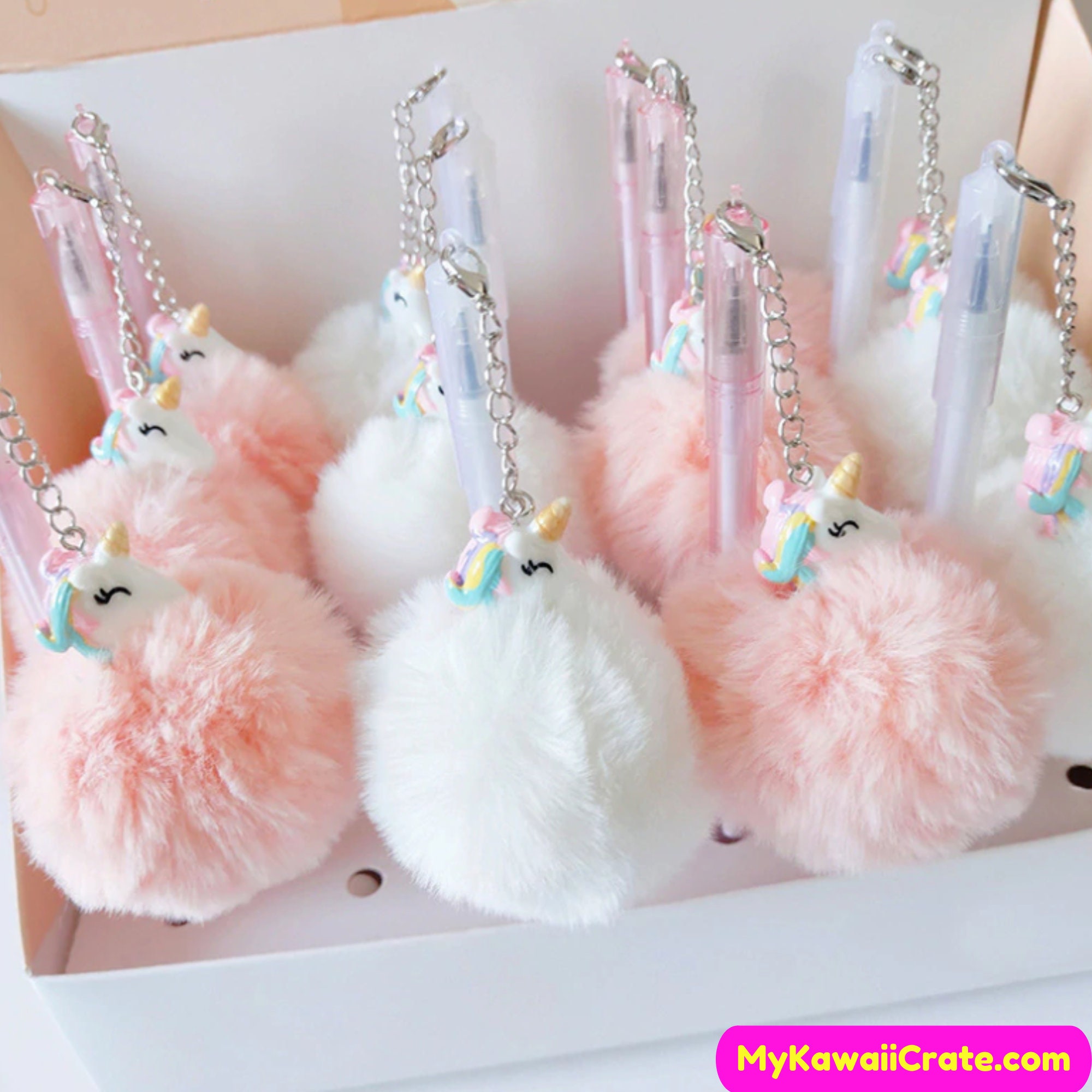 Cute Unicorn Pom Pom Fuzzy Keychains Wholesale